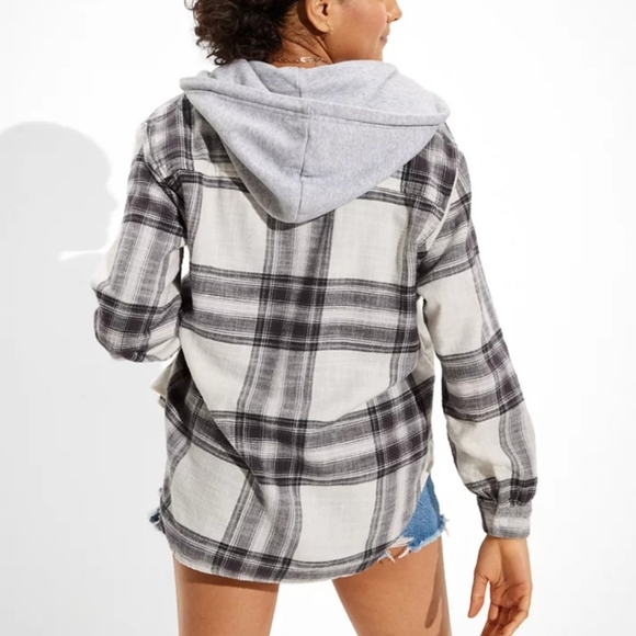 American Eagle Hoodie Flannel M White Black Grey - Picture 2 of 9